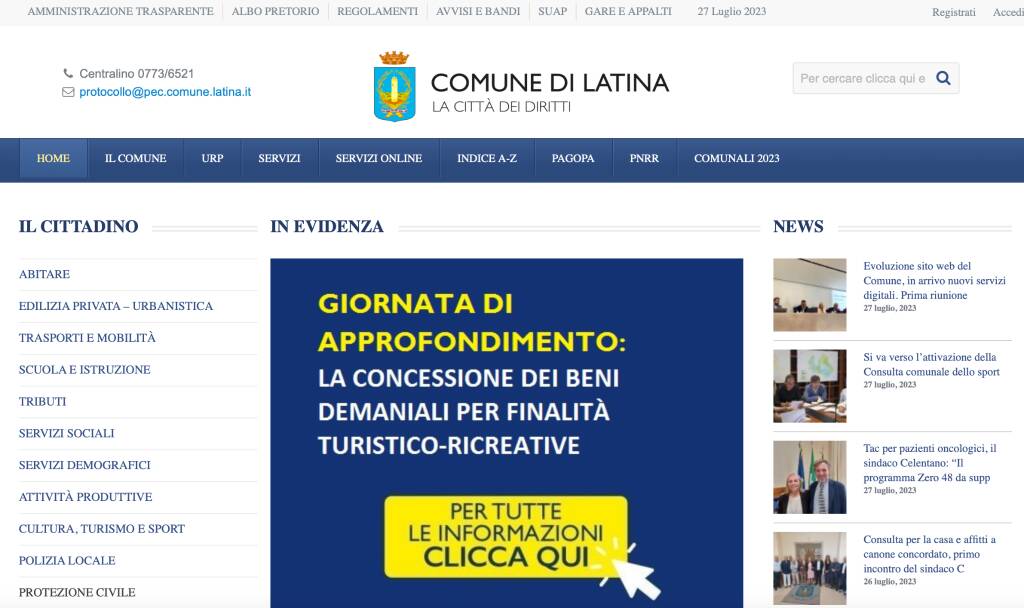 Sito web del Comune di Latina, in arrivo nuovi servizi digitali