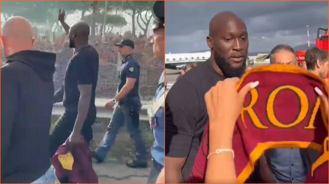 Lukaku atterra a Roma: in 5mila a Ciampino danno il benvenuto al nuovo bomber giallorosso