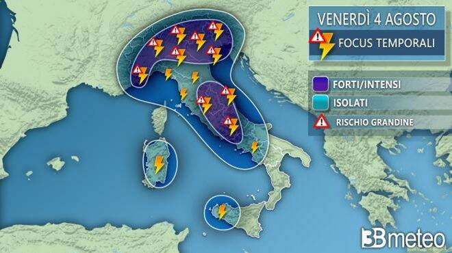 Meteo giovedì: forti temporali in transito sull’Italia