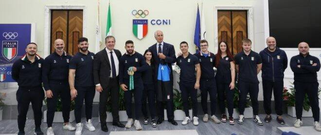 Oro e argento ai Mondiali di Pesistica: gli Azzurri celebrati al Coni da Malagò