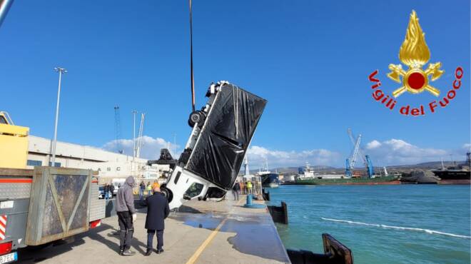 Porto di Civitavecchia, non mette il freno a mano ed il furgone finisce in mare