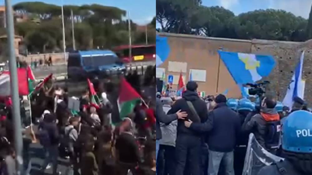 Roma, sale la tensione: manifestanti pro Palestina e Brigata ebraica fra grida e petardi