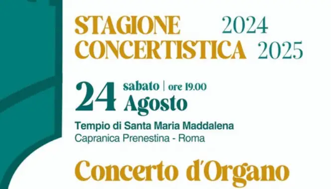 A Capranica Prenestina un concerto d’organo il 24 agosto