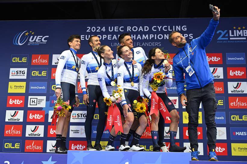 Italia sul podio Europei Ciclismo Strada Foto Sprint Cycling Agency