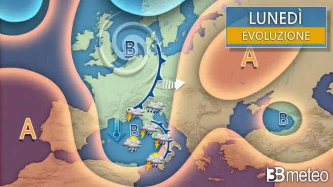 Meteo lunedì, previsto un brusco peggioramento