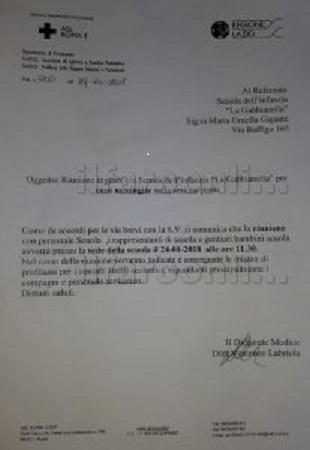 La comunicazione trasmessa dalla Asl alla scuola "La gabbianella al Porto"