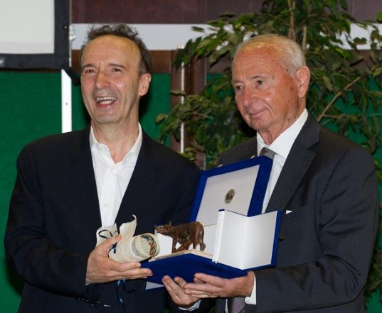 Aldo Milesi con Roberto Benigni nell'edizione del Premio Roma del 2017