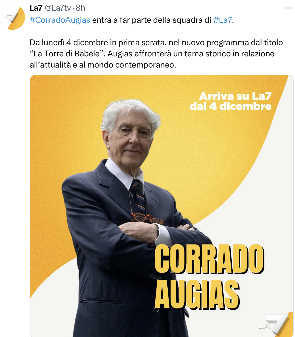 Corrado Augias entra nella squadra di La7